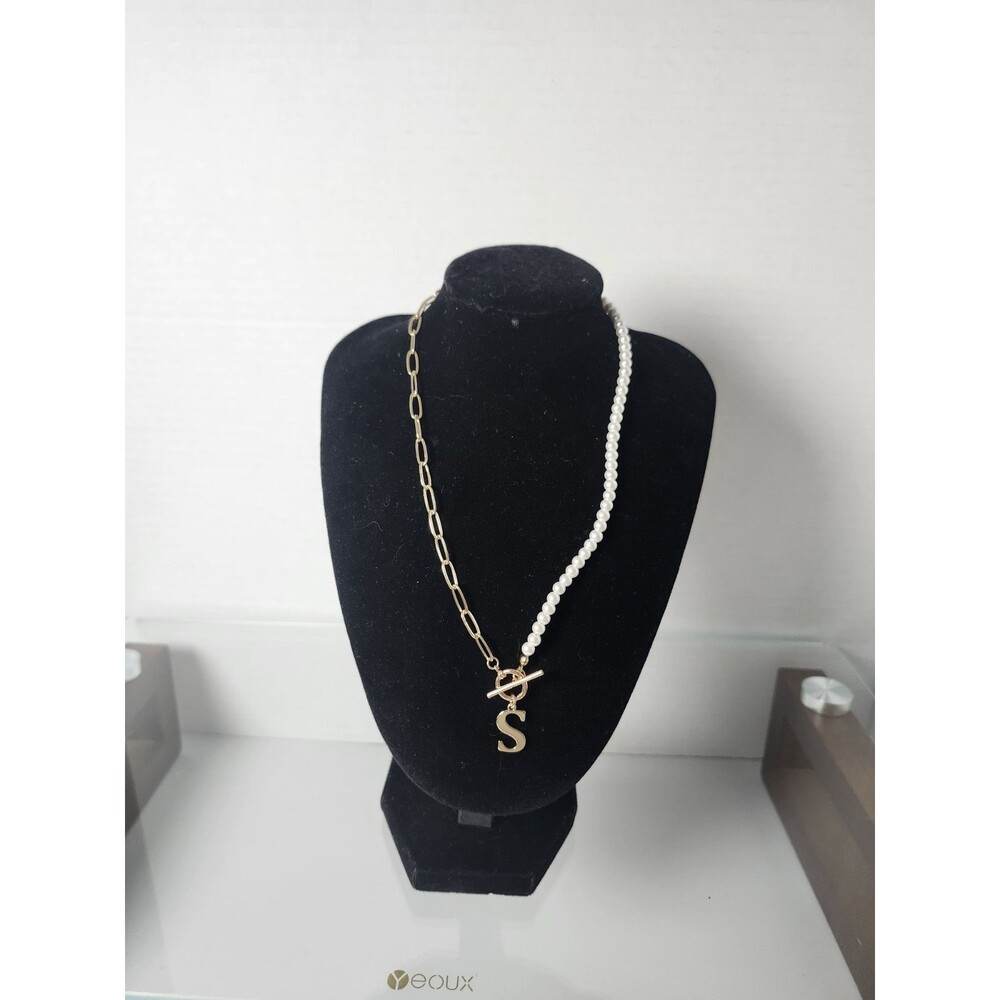 Pearl Initial Necklaces for Women Trendy, Gold Color, And Dainty Pearl "S"